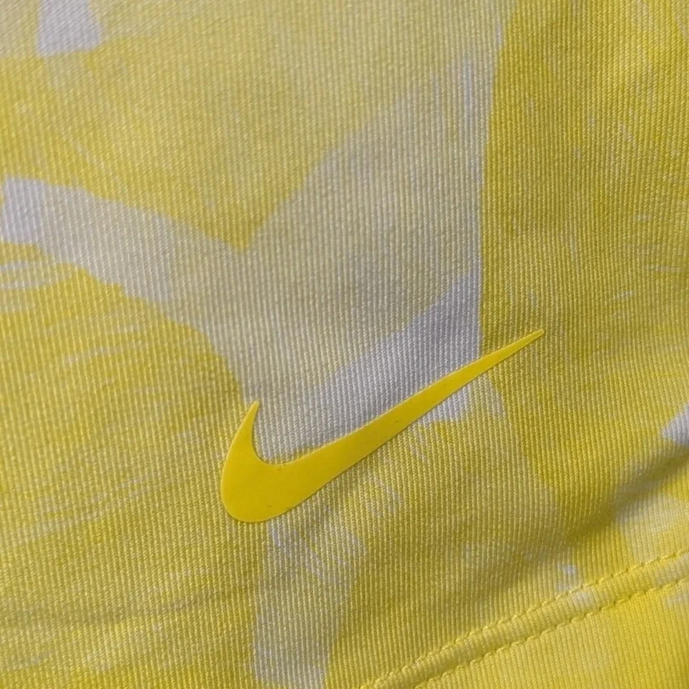 Nike Womens Dri-FIT Polo Shirt Yellow White Abstract‎ Print Golf Tennis Size S